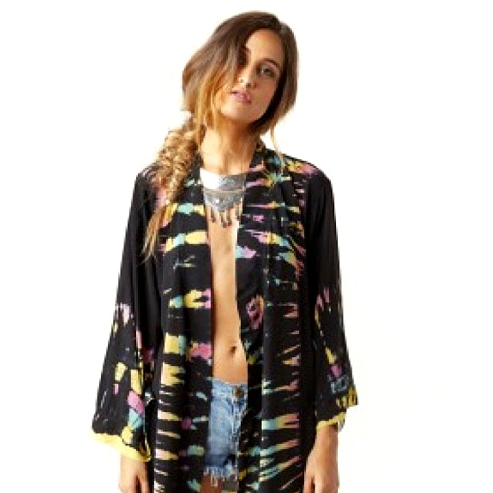 Neon Tiger Topanga Tie Dye Kimono Duster - Blue Life Revolve XS
